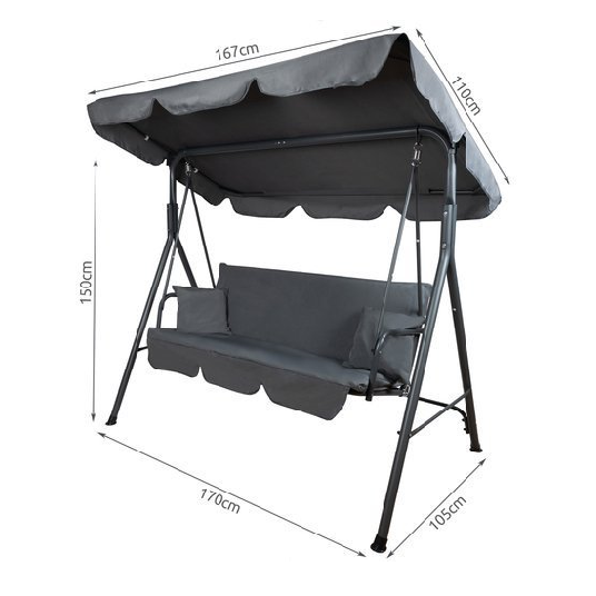 LJULJAČKA ZA VRT TROSJED 170X110X152CM SIVA 99-795/24-390