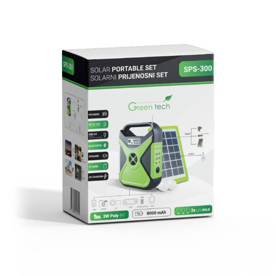 GREEN TECH PRIJENOSNI SOLARNI SET SPS-300 FM,BT,USB