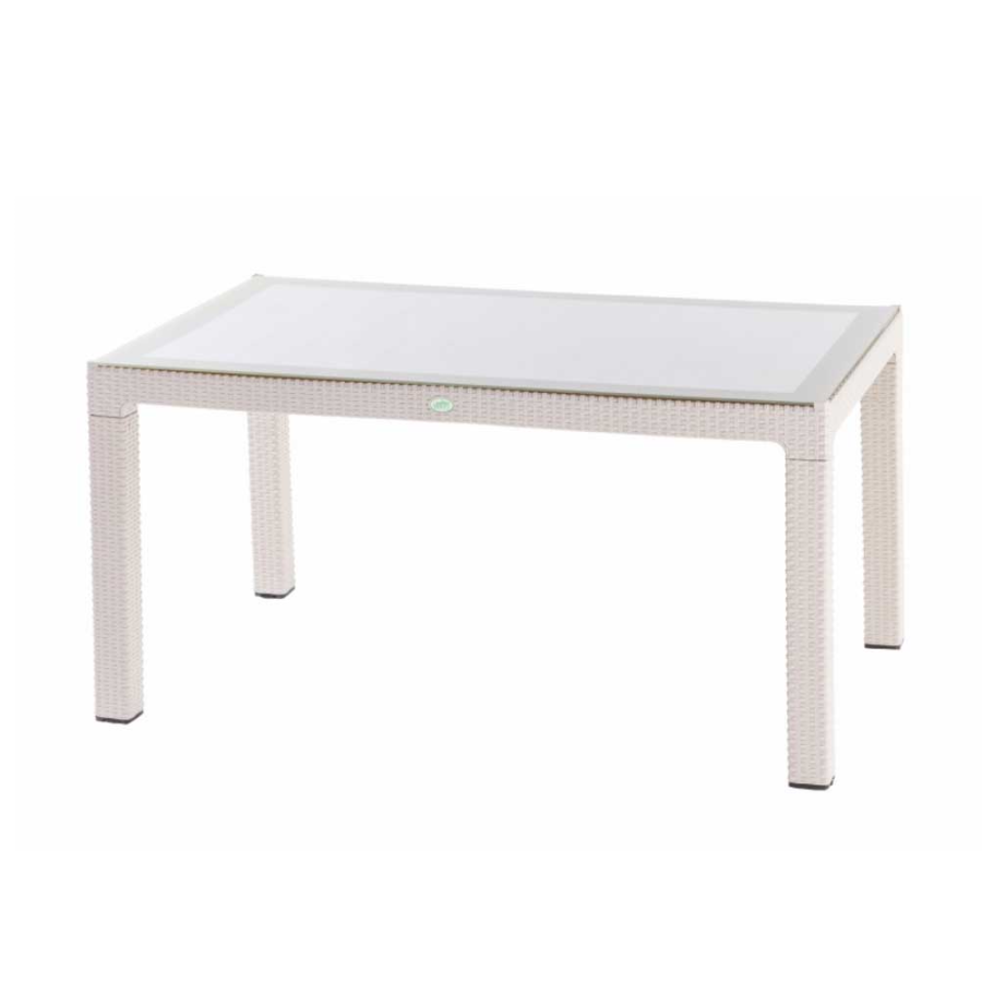 STO ZA VRT 150X90X75CM SA STAKLOM BIJELI RATTAN