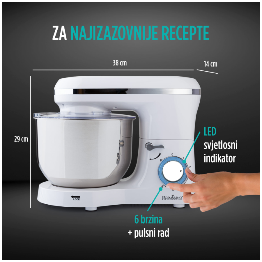 MIKSER SAMOSTOJEĆI ROBOT 1400W ROSMARINO INFINITY PRO BIJELI