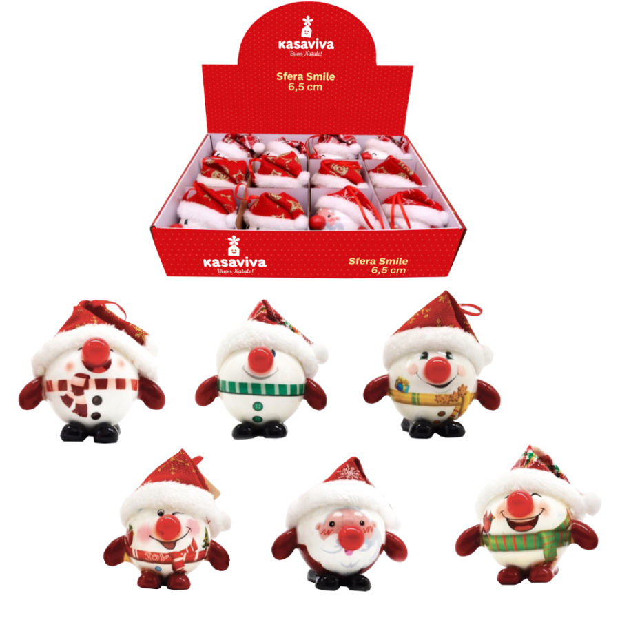 DEKORACIJA NOVOGODIŠNJA ZA JELKU 6,5CM KUGLA SMILE