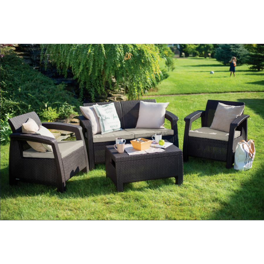 GARNITURA ZA VRT DFFS SMEĐA RATTAN CORFU II 9117-599 ALLIBERT