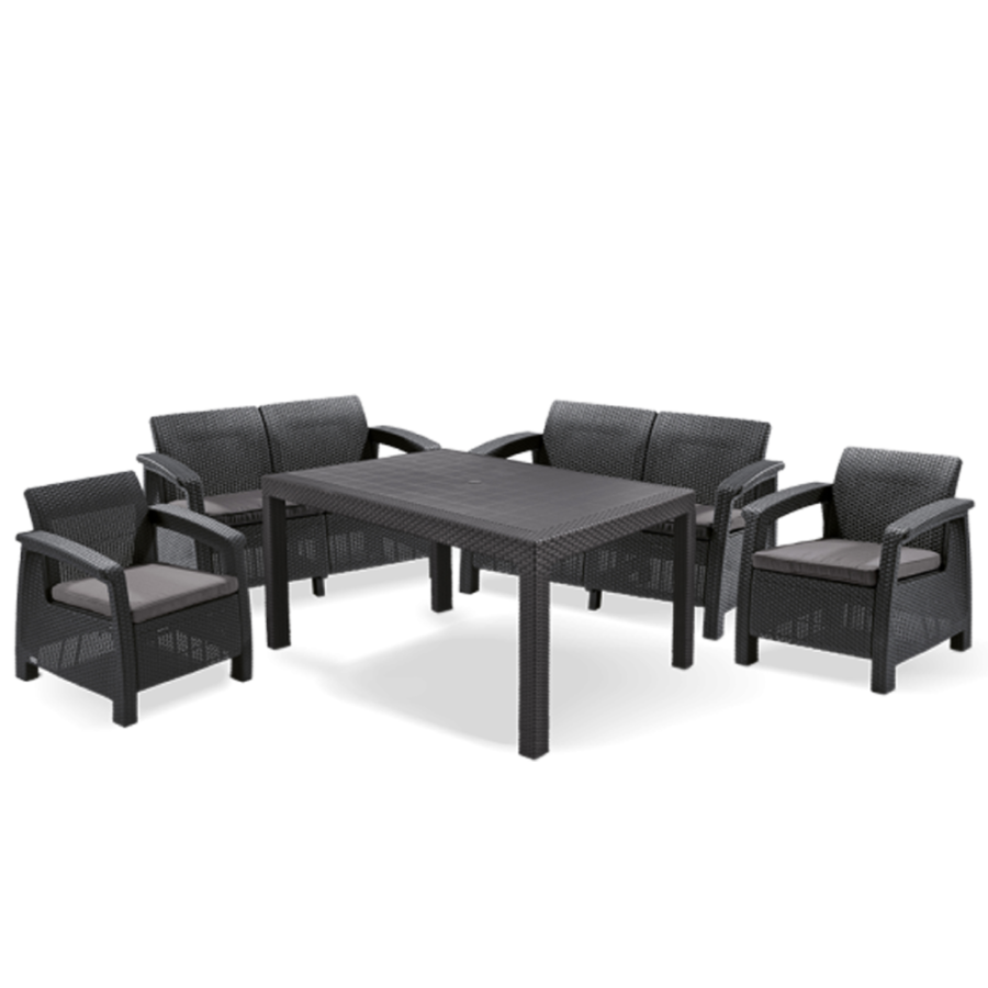 GARNITURA ZA VRT DDFFS SIVA RATTAN CORFU FIESTA 223216 ALLIBERT