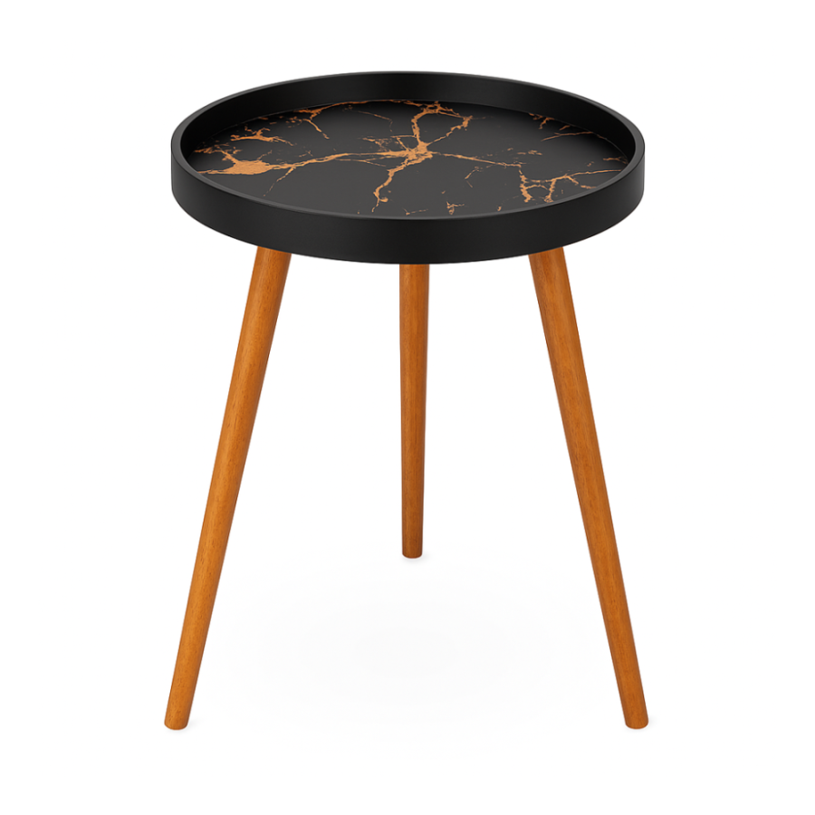 STOL 45×45×49 DRVO/MERMER CRNO‑ZLATNI