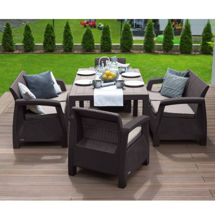 GARNITURA ZA VRT DDFFS SMEĐA RATTAN CORFU FIESTA 223230 ALLIBERT