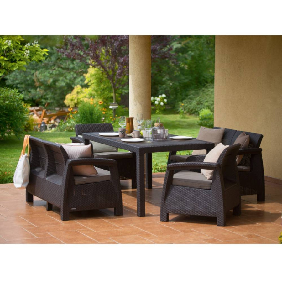 GARNITURA ZA VRT DDFFS SMEĐA RATTAN CORFU FIESTA 223230 ALLIBERT