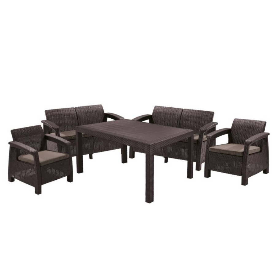 GARNITURA ZA VRT DDFFS SMEĐA RATTAN CORFU FIESTA 223230 ALLIBERT