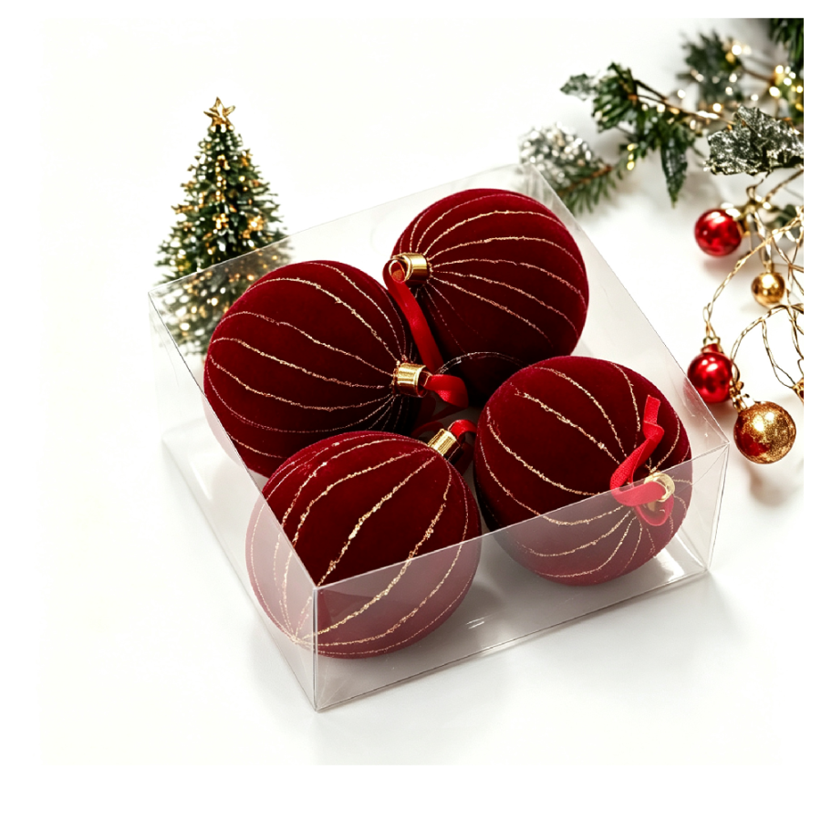 NOVOGODIŠNJA KUGLA 10CM 4/1 BURGUNDY PLUSH GLITTER LUX