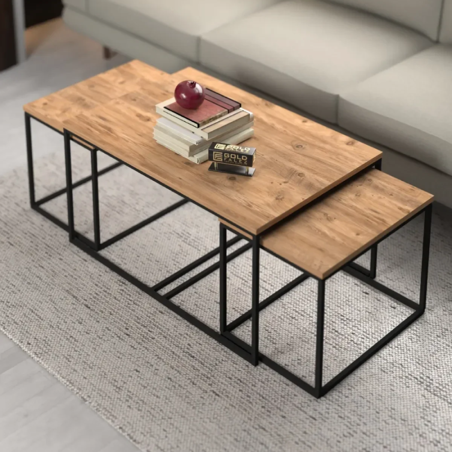 KLUB STO FLORA SET 3/1 90X60X48CM-54X40X43CM HRAST