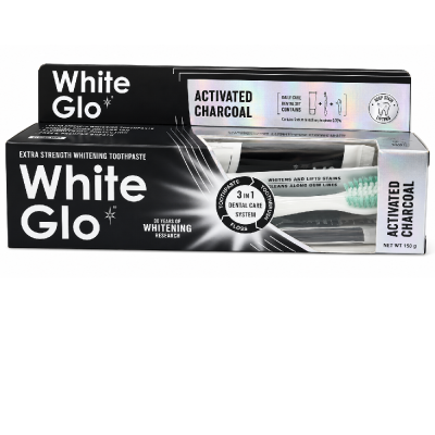 PASTA ZA ZUBE 150G WHITE GLO CHARCOAL+ČETKICA+KONAC ZA ZUBE