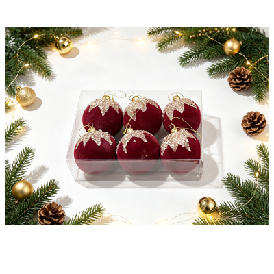 NOVOGODIŠNJA KUGLA  8CM 6/1 BURGUNDY PLUSH LUX BEEDS