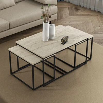 KLUB STO FLORA SET 3/1 90X60X48CM-54X40X43CM BEŽ