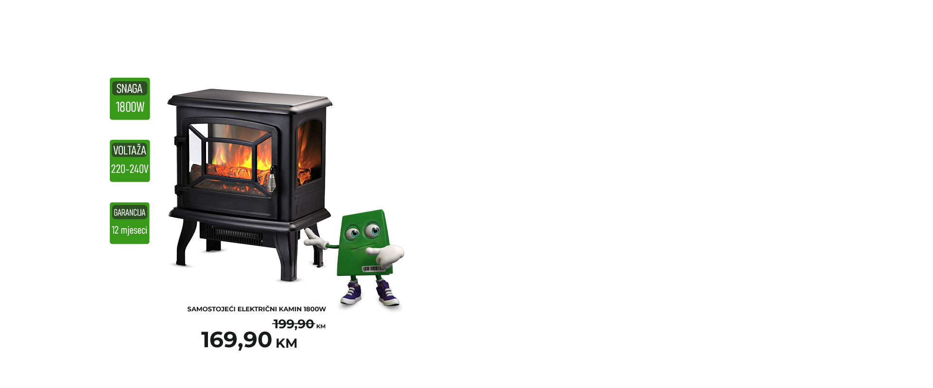 SAMOSTOJEĆI ELEKTRIČNI KAMIN 1800W